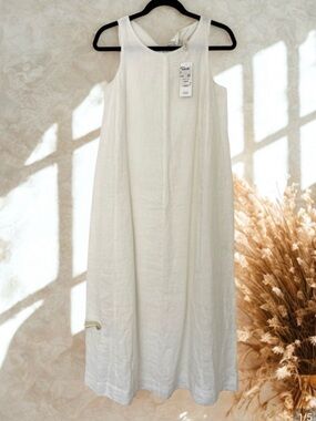 Eileen Fisher white Linen Midi Tank Dress NWT